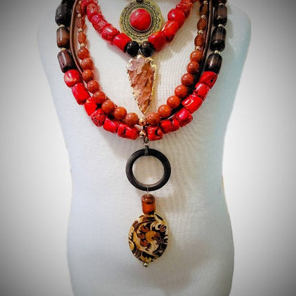 "Vibrant Red" Ocean Jasper Layered Necklace Set
