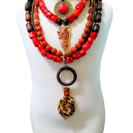 "Vibrant Red" Ocean Jasper Layered Necklace Set