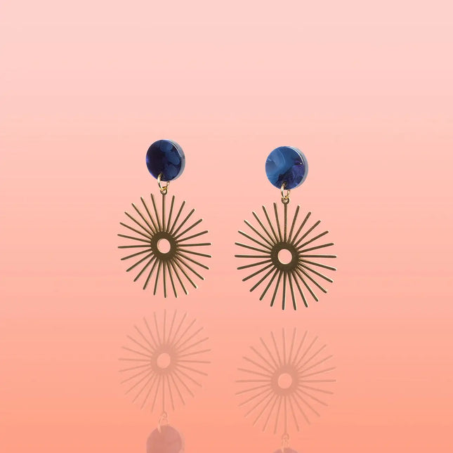 Solana Deep Blue Sunburst Earrings Water Resistant