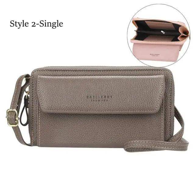 Women Pu Leather Double Layer Large Portable Crossbody Capacity Card Holders Handbags - Trendy Portable Crossbody Handbags
