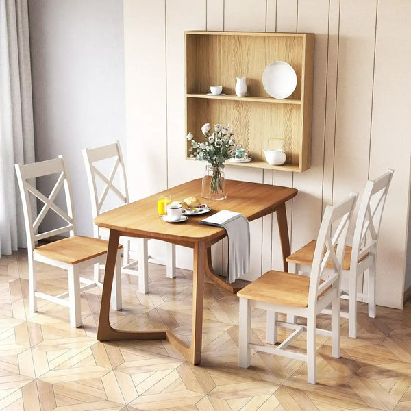 Wooden Dining Chairs Set of 2 with High Back and Rubber Wood Frame-Natural